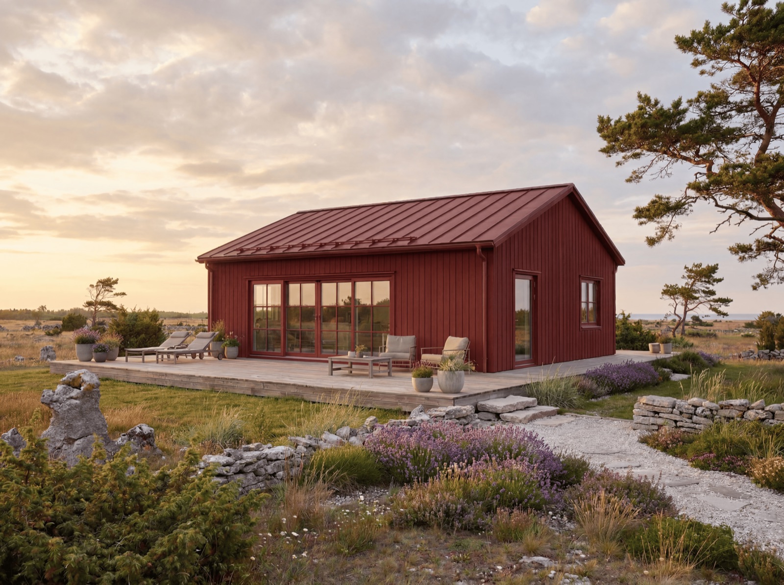 Arkitektritade fritidshus — rött laduhus från Fårö-serien