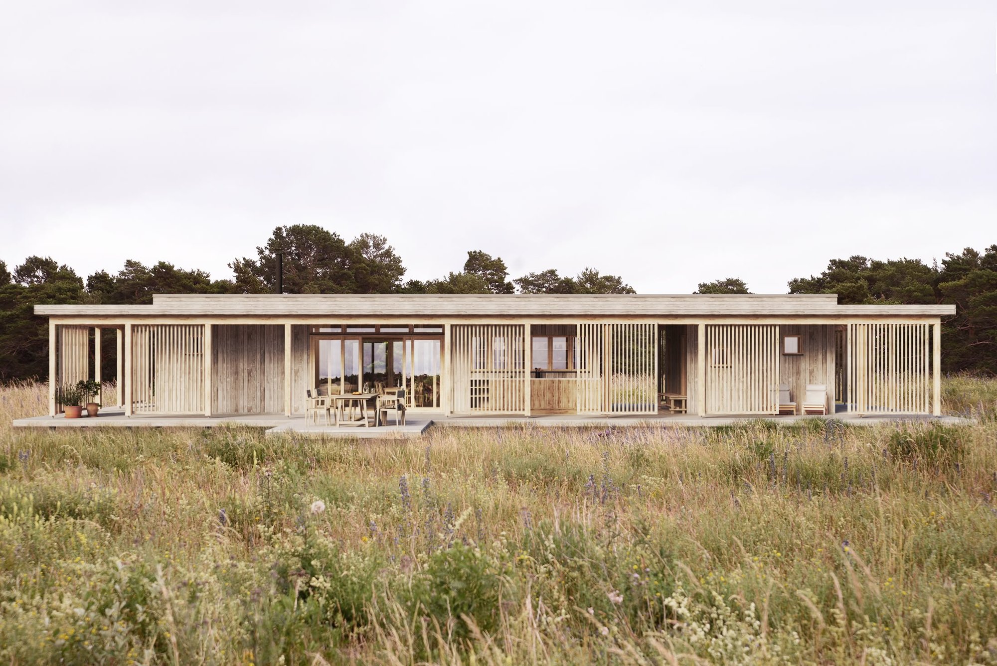 Visualisering av ett arkitektritat fritidshus från Öbo Hus